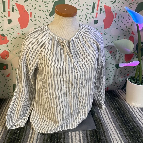 Old Navy Grey and White Striped Long Sleeve Top - M - Picture 1 of 3